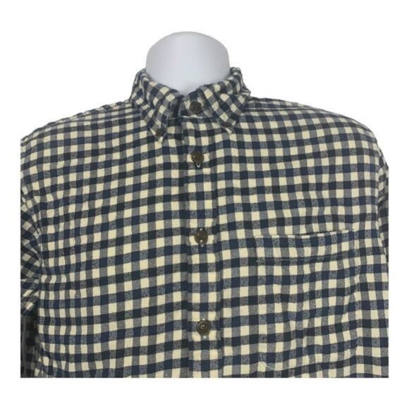 Lands End Mens Size Medium Navy & White Flannel Button-Down Shirt - Picture 2 of 6